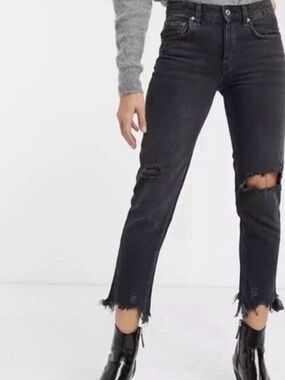 We The Free Black Distressed Straight-Leg Jeans